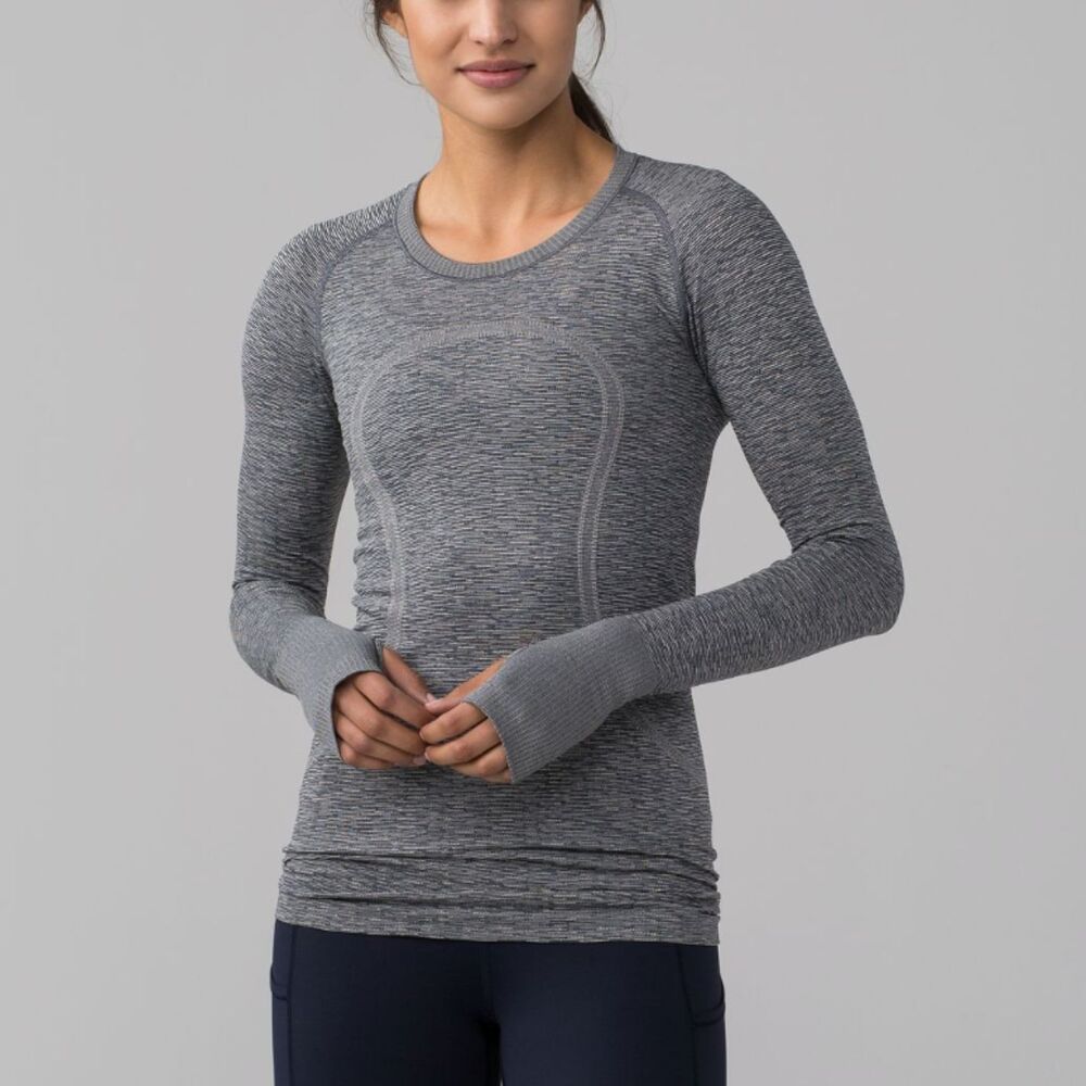 Lululemon Swiftly Tech Long Sleeve Crew Hip Length Slim Fit Black/White Size 10